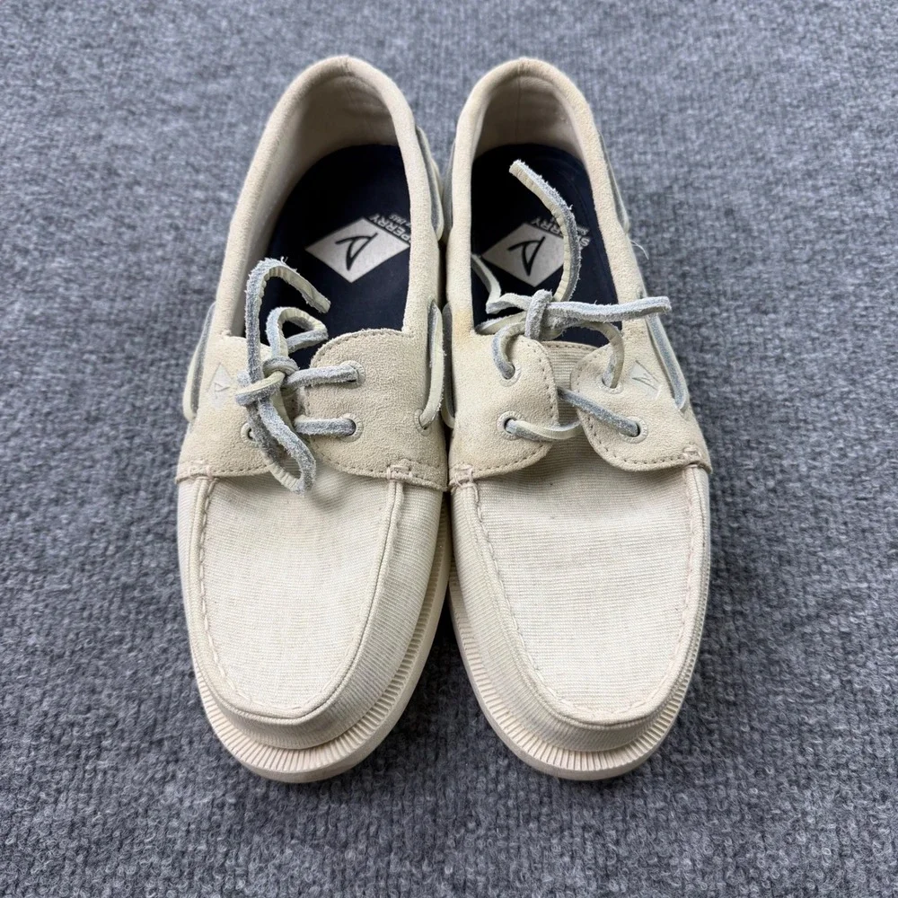 Sperry Top-Sider Mens 8 Boat Shoes Beige Canvas Suede Deck Shoes STS19368